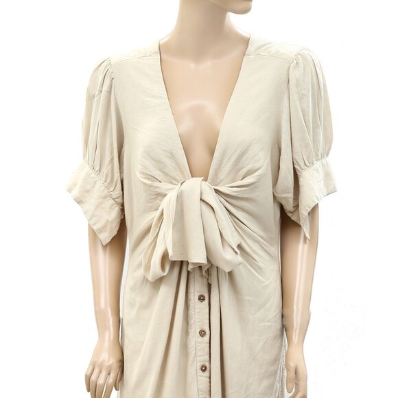 Free People Free-est Vintage Summer Midi Dress Buttondown Stone Cold XS 263185 - Picture 4 of 7
